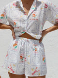 Printed Button Down Short Sleeve Top and Shorts Set - Trendsi - Flyclothing LLC