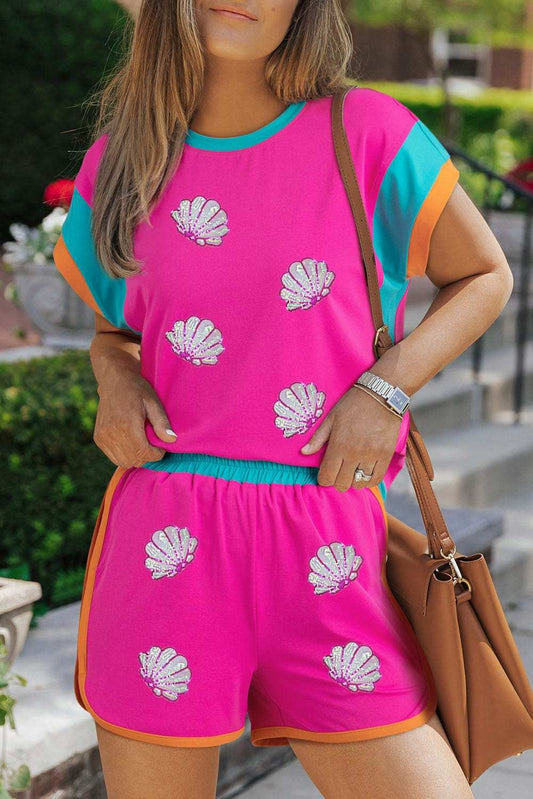 Shell Print Round Neck Top and Shorts Set - Trendsi - Flyclothing LLC