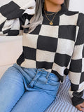 Checkered Mock Neck Long Sleeve Sweater - Trendsi - Flyclothing LLC