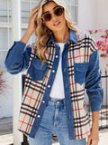 Plaid Long Sleeve Denim Jacket - Trendsi - Flyclothing LLC