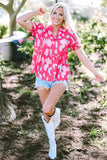 Peplum Printed Notched Short Sleeve Blouse - Trendsi - Flyclothing LLC