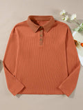 Long Sleeve Thermal Knit Polo Top - Trendsi - Flyclothing LLC
