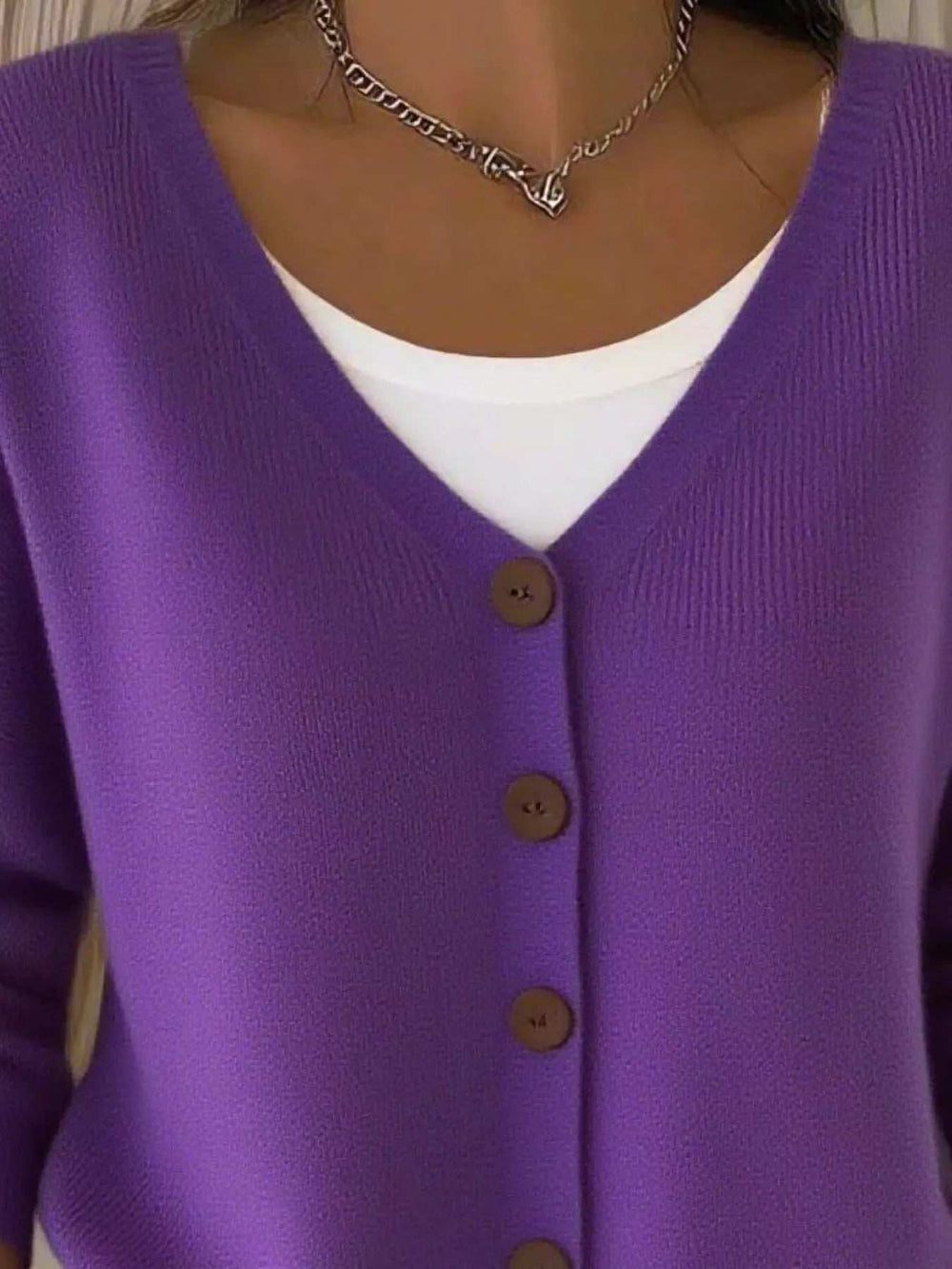 Full Size Button-Front V-Neck Cardigan Plus Size - Trendsi - Flyclothing LLC