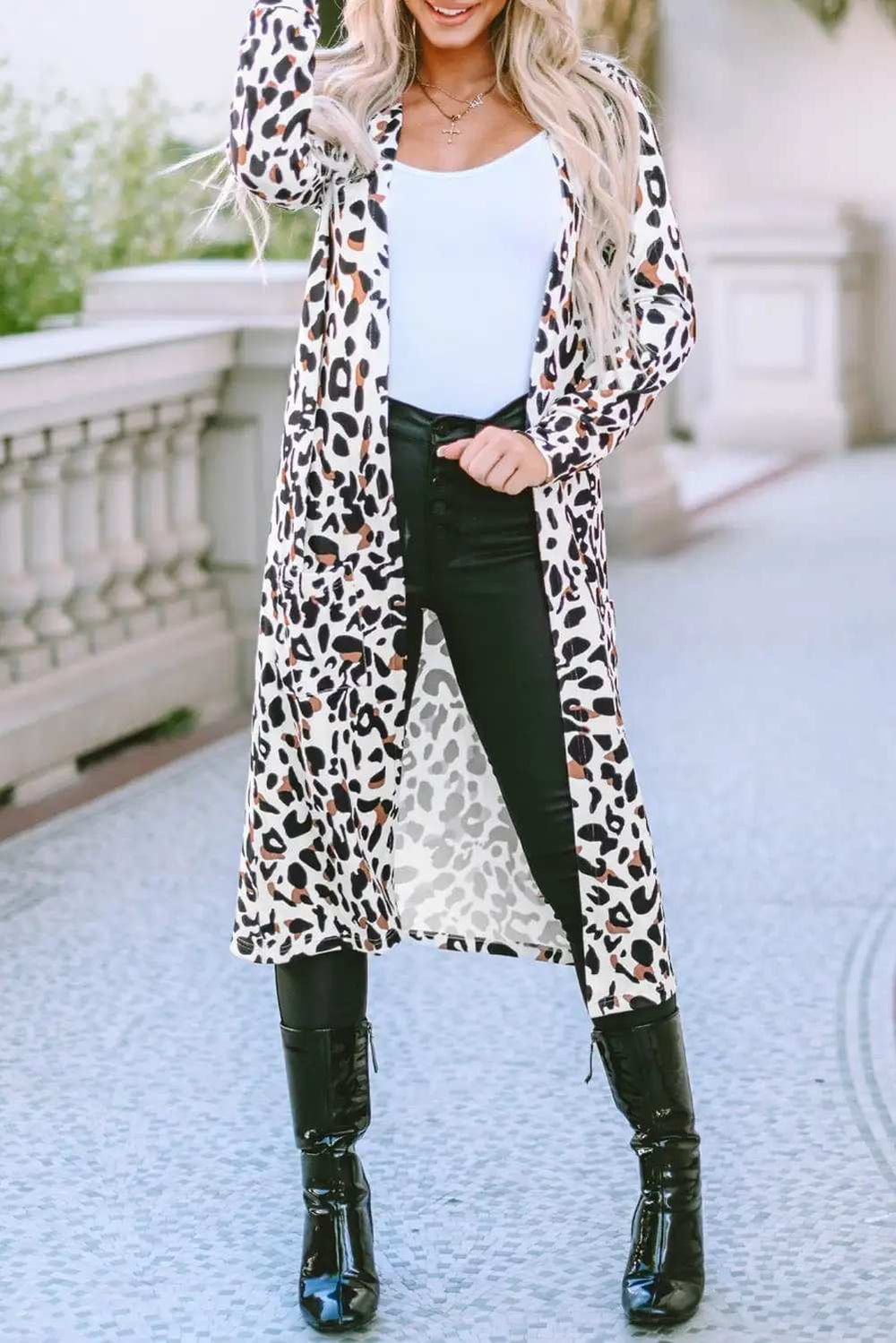 Leopard Open Front Long Sleeve Cover Up - Trendsi - Flyclothing LLC