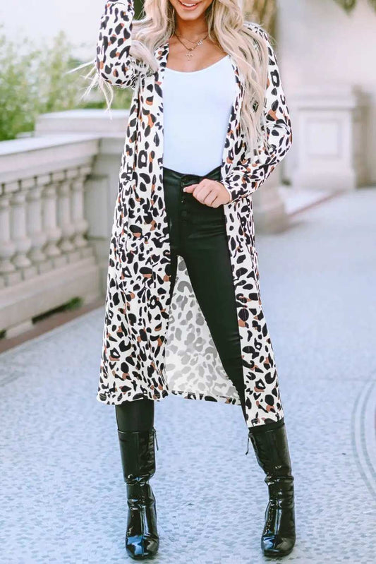 Leopard Open Front Long Sleeve Cover Up - Trendsi - Flyclothing LLC