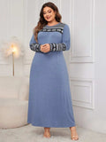 Plus Size Printed Round Neck Long Sleeve Dress - Trendsi - Flyclothing LLC