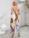 Cutout Printed Wide Strap Jumpsuit - Trendsi - Flyclothing LLC