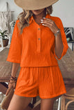 Collared Neck Half Sleeve Top and Shorts Set - Trendsi - Flyclothing LLC