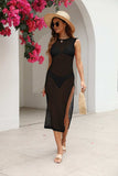 Cutout Openwork Round Neck Sleeveless Cover-Up - Trendsi - Flyclothing LLC