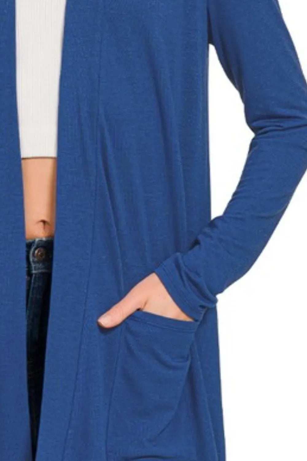 Zenana Slouchy Lightweight Open Front Pocket Cardigan - Trendsi - Flyclothing LLC