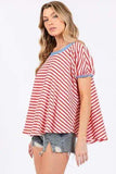 Ces Femme Striped Round Neck Short Sleeve T-Shirt - Trendsi - Flyclothing LLC