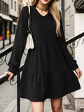 V-Neck Long Sleeve Mini Dress - Trendsi - Flyclothing LLC