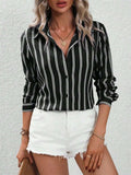 Striped Collared Neck Long Sleeve Shirt - Trendsi - Flyclothing LLC