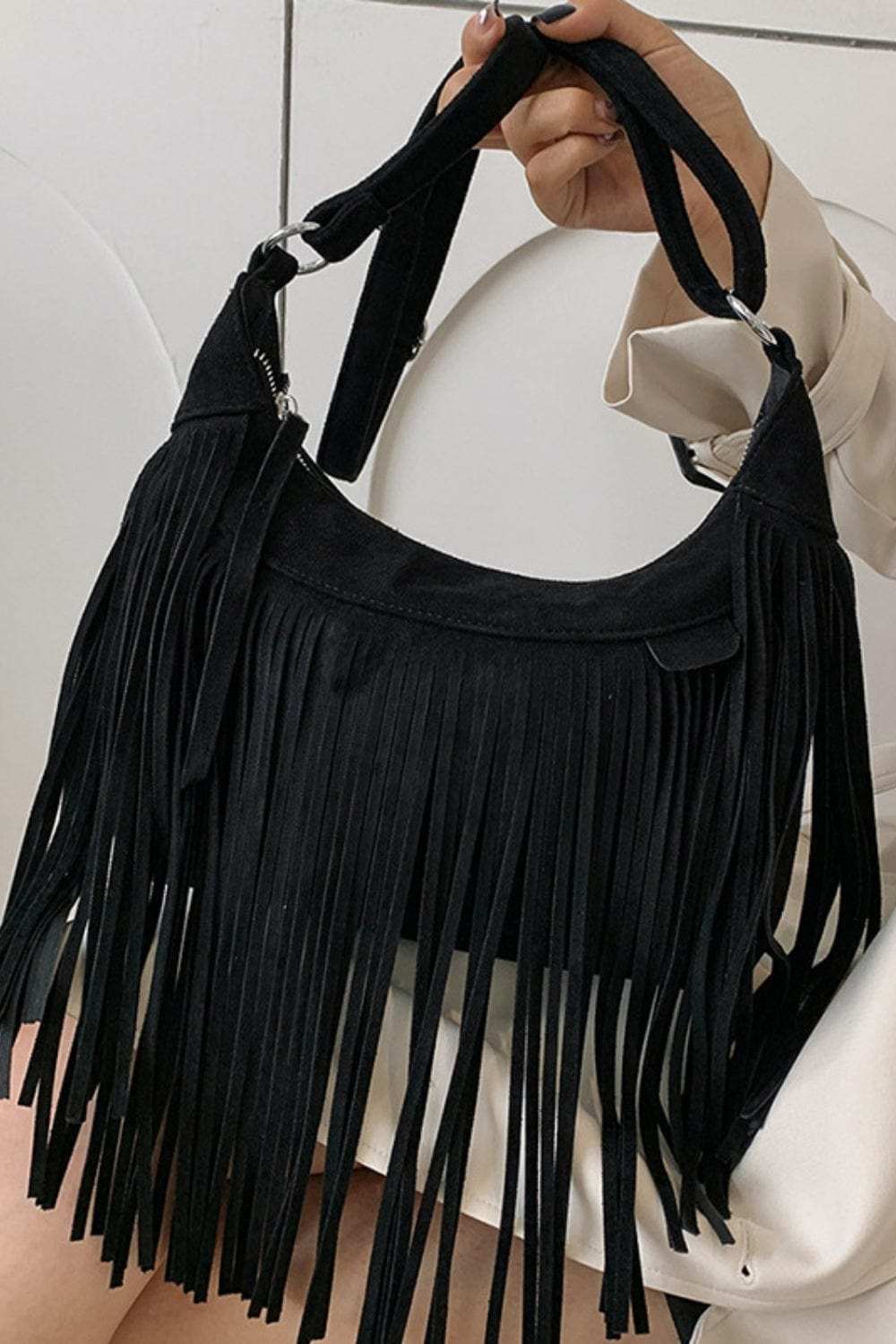 Suede Fringe Adjustable Strap Shoulder Bag - Trendsi - Flyclothing LLC