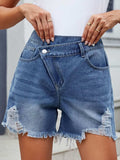 Distressed Raw Hem Asymmetrical Waist Denim Shorts - Trendsi - Flyclothing LLC