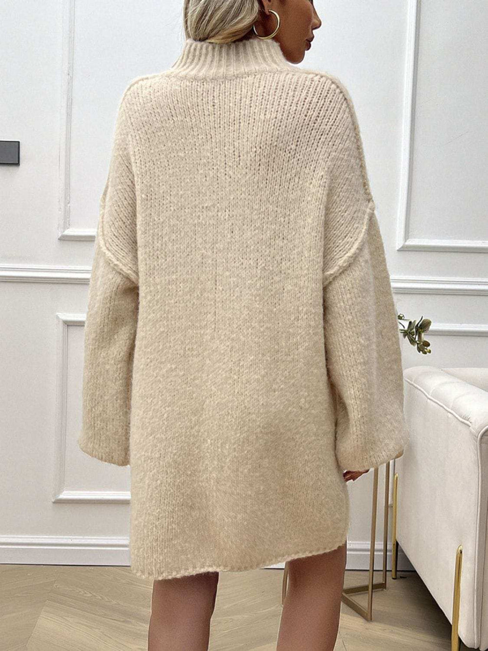 Devine Mock Neck Long Sleeve Mini Sweater Dress - Trendsi - Flyclothing LLC