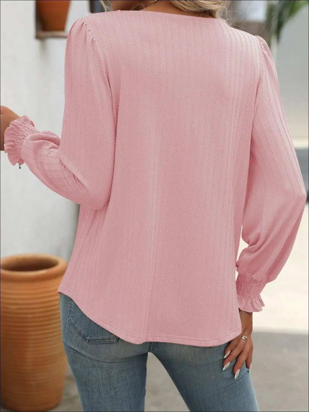 Square Neck Long Sleeve Top - Trendsi - Flyclothing LLC