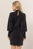 HYFVE Glitter Mock Neck Long Sleeve Mini Dress - Trendsi - Flyclothing LLC