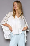 POL Oversize V-Neck Crochet Lace Contrast Studded Top - Trendsi - Flyclothing LLC