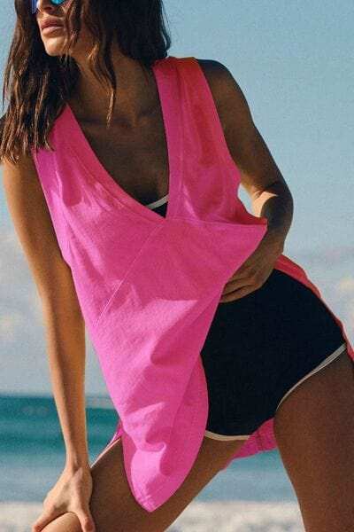 Side Slit V-Neck Tank - Trendsi - Flyclothing LLC