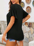 V-Neck Flutter Sleeve T-Shirt - Trendsi - Flyclothing LLC