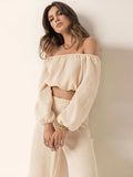 Off Shoulder Long Sleeve Top and Pants Set - Trendsi - Flyclothing LLC