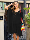 Tassel Cutout Half Sleeve Cover-Up - Trendsi - Flyclothing LLC