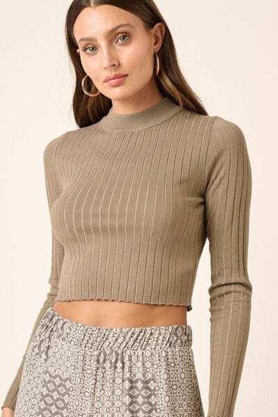 Mittoshop Mock Neck Long Sleeve Crop Knit Top - Trendsi - Flyclothing LLC