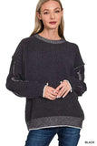 Zenana Exposed Seam Round Neck Two-Tone Sweater - Trendsi - Flyclothing LLC