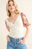 And The Why Full Size Floral Print Textured Sleeve Knit Top - Trendsi - Flyclothing LLC