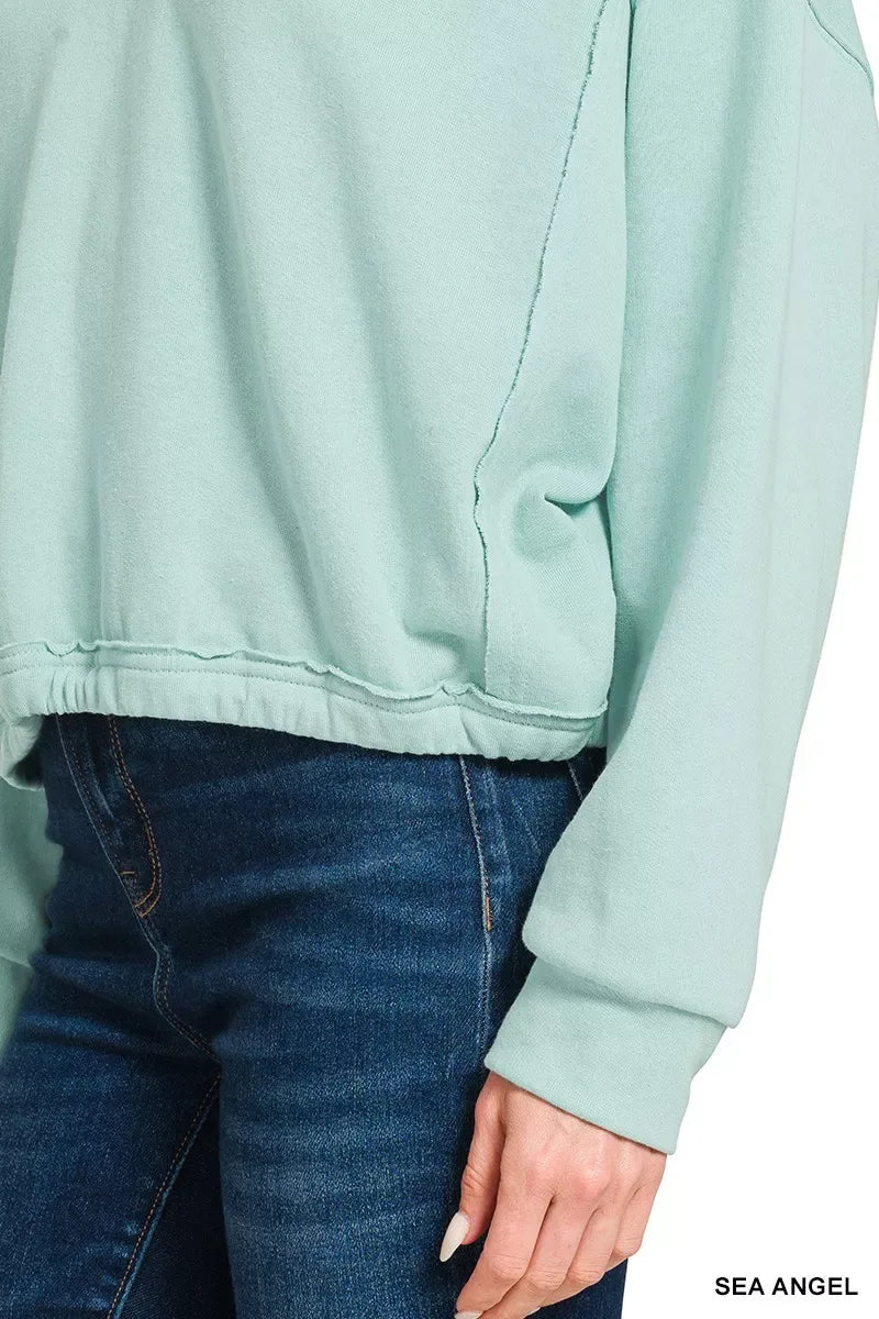 Zenana French Terry Collared Exposed Seam Sweatshirt - Trendsi - Flyclothing LLC