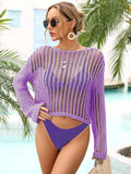 Long Sleeve Round Neck Openwork Cover-Up - Trendsi - Flyclothing LLC