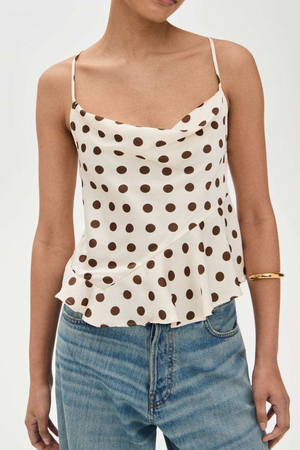 Crisscross Ruffled Hem Polka Dot Cami - Trendsi - Flyclothing LLC