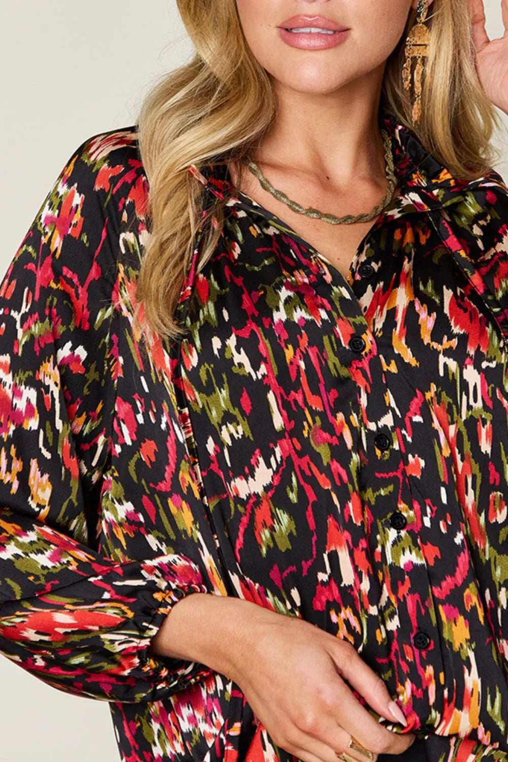 Double Take Full Size Printed Button Up Long Sleeve Shirt - Trendsi - Flyclothing LLC