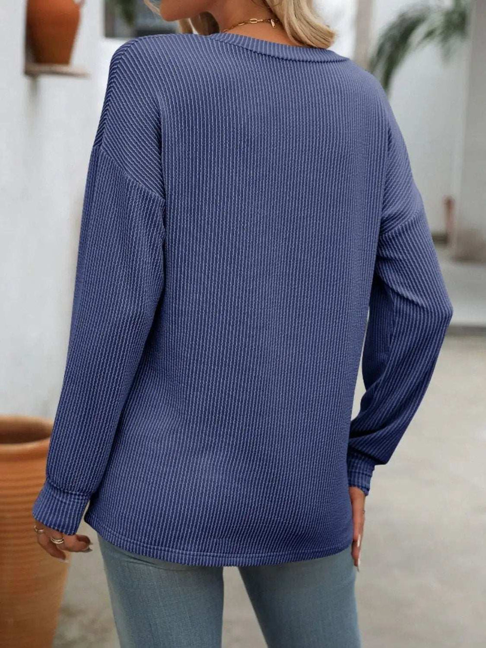 V-Neck Long Sleeve T-Shirt - Trendsi - Flyclothing LLC