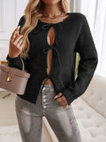 Devine Tied Round Neck Dropped Shoulder Cardigan - Trendsi - Flyclothing LLC