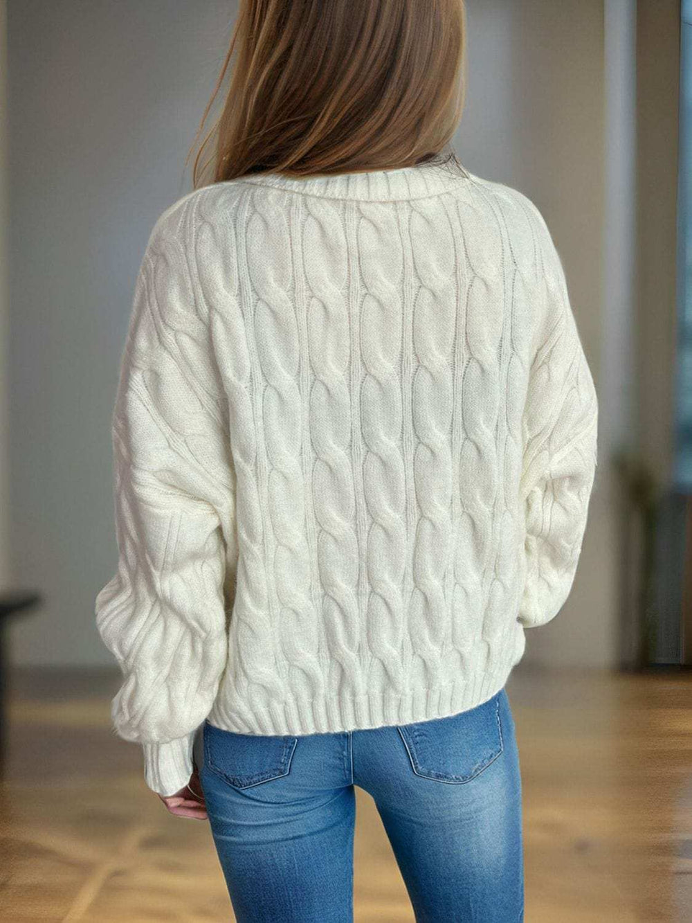 Cable-Knit Turtleneck Long Sleeve Sweater - Trendsi - Flyclothing LLC