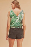 Aemi + Co Smocked Hem Printed Surplice Tank - Trendsi - Flyclothing LLC
