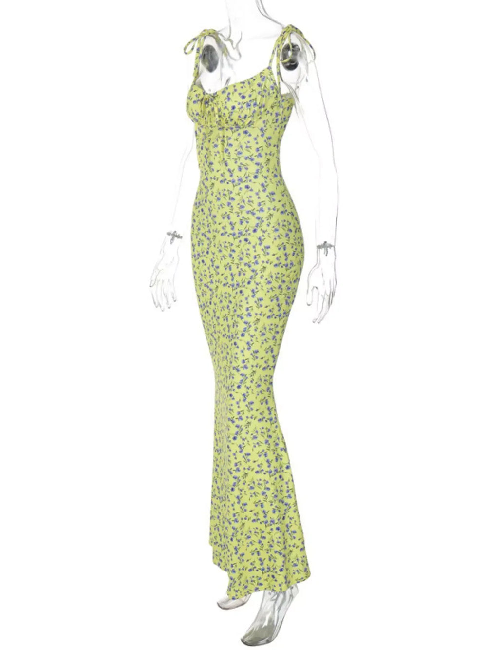 Floral Print Tie Strap Bodycon Maxi Dress - Trendsi - Flyclothing LLC