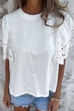 Hollow Out Embroidered Short Sleeve Round Neck Top - Trendsi - Flyclothing LLC