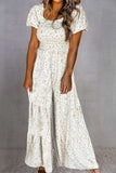 Smocked Printed Short Sleeve Jumpsuit - Trendsi - Flyclothing LLC