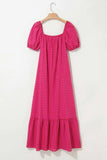 SYNZ Gingham Check Bubble Sleeve Ruffled Maxi Dress - Trendsi - Flyclothing LLC