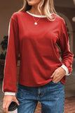 Long Sleeve T-Shirt with Contrast Trim - Trendsi - Flyclothing LLC