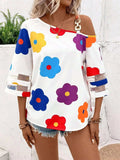 Flower Asymmetrical Neck Blouse - Trendsi - Flyclothing LLC