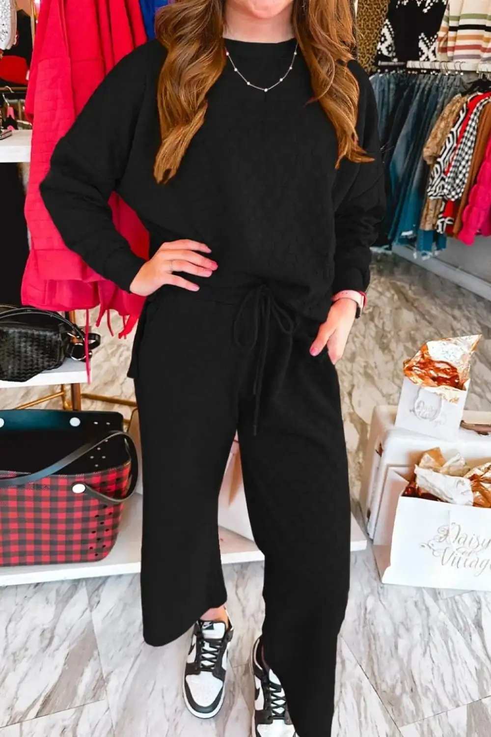 High-Low Round Neck Top and Pants Set - Trendsi - Flyclothing LLC