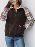 Perfee Plaid Half Zip Long Sleeve Sweatshirt - Trendsi - Flyclothing LLC