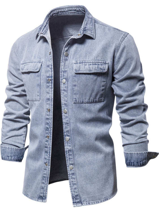 Men's Button Down Chest Pocket Denim Jacket - Trendsi - Flyclothing LLC