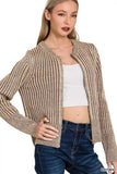 Zenana Ribbed Two Tone Zip Up Sweater Cardigan - Trendsi - Flyclothing LLC