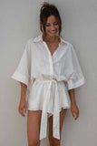 Tied Button Up Collared Neck Romper - Trendsi - Flyclothing LLC