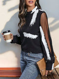 Mock Neck Mesh Long Sleeve Blouse - Trendsi - Flyclothing LLC